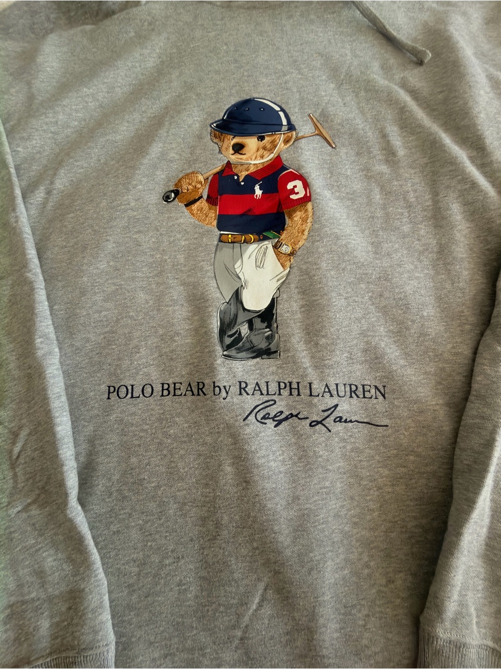 Ralph Lauren Gray Polo Bear Pullover Hoodie with Multicolor Graphic - Picture 3 of 4